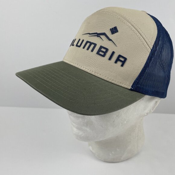 Columbia Trucker Snapback Hat Adults Canvas Mesh Outdoors Fish Hike Raised Logo - Picture 2 of 8